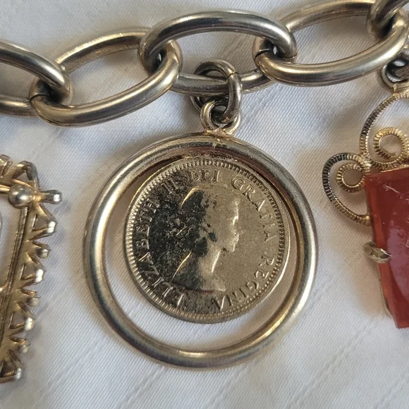 1950s Intaglio Glass Cameo Italian Roman Greek Chunky Toggle Charm Bracelet